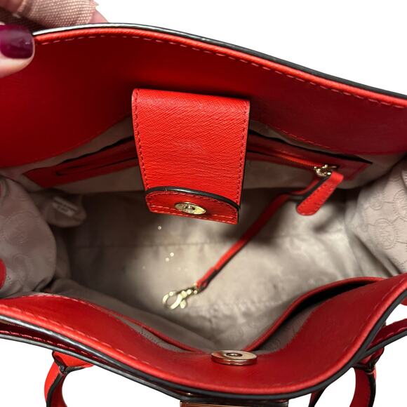 Michael Kors Hamilton Satchel Red Leather Gold Chain Handbag 12x9x5.5" - Picture 2 of 6